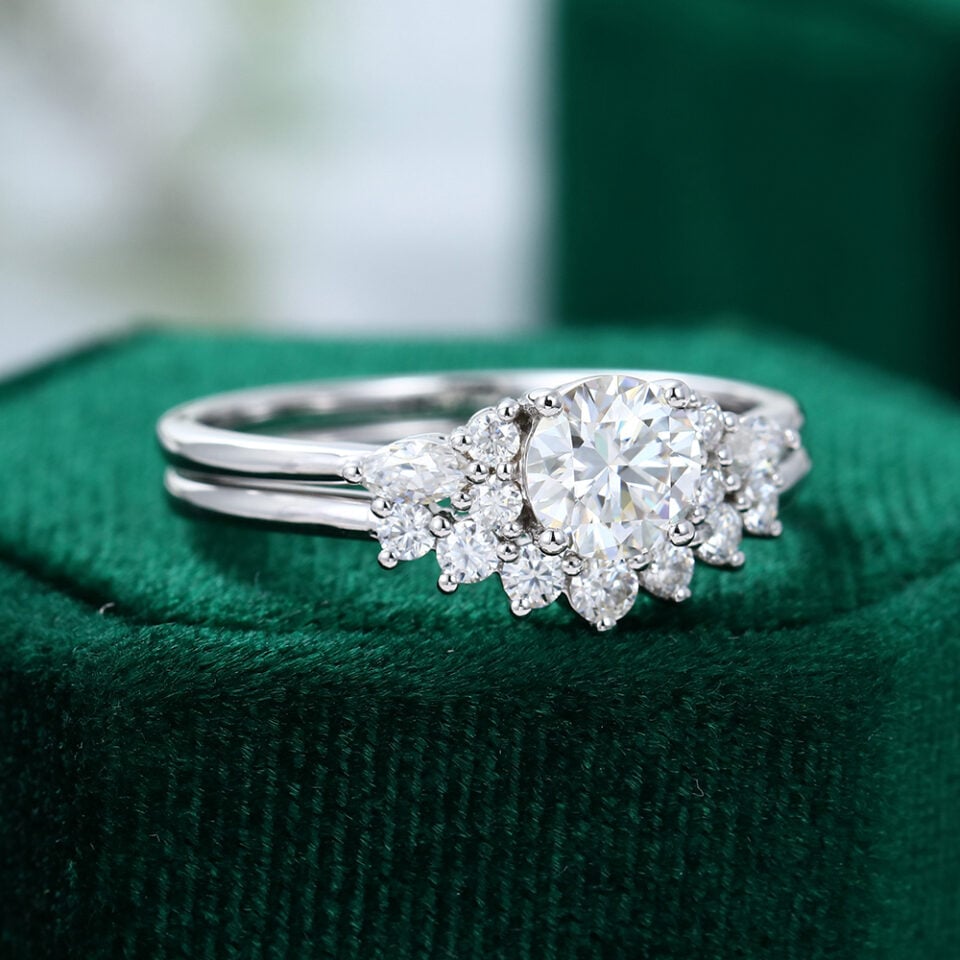 MOLLYJEWELRY White gold Moissanite engagement ring set
