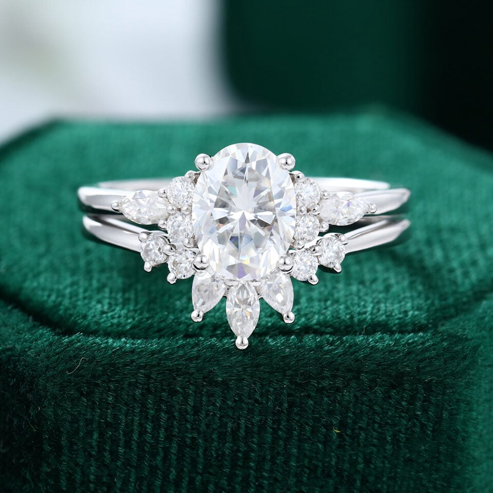 MOLLYJEWELRY White gold Oval Moissanite Engagement Ring Set