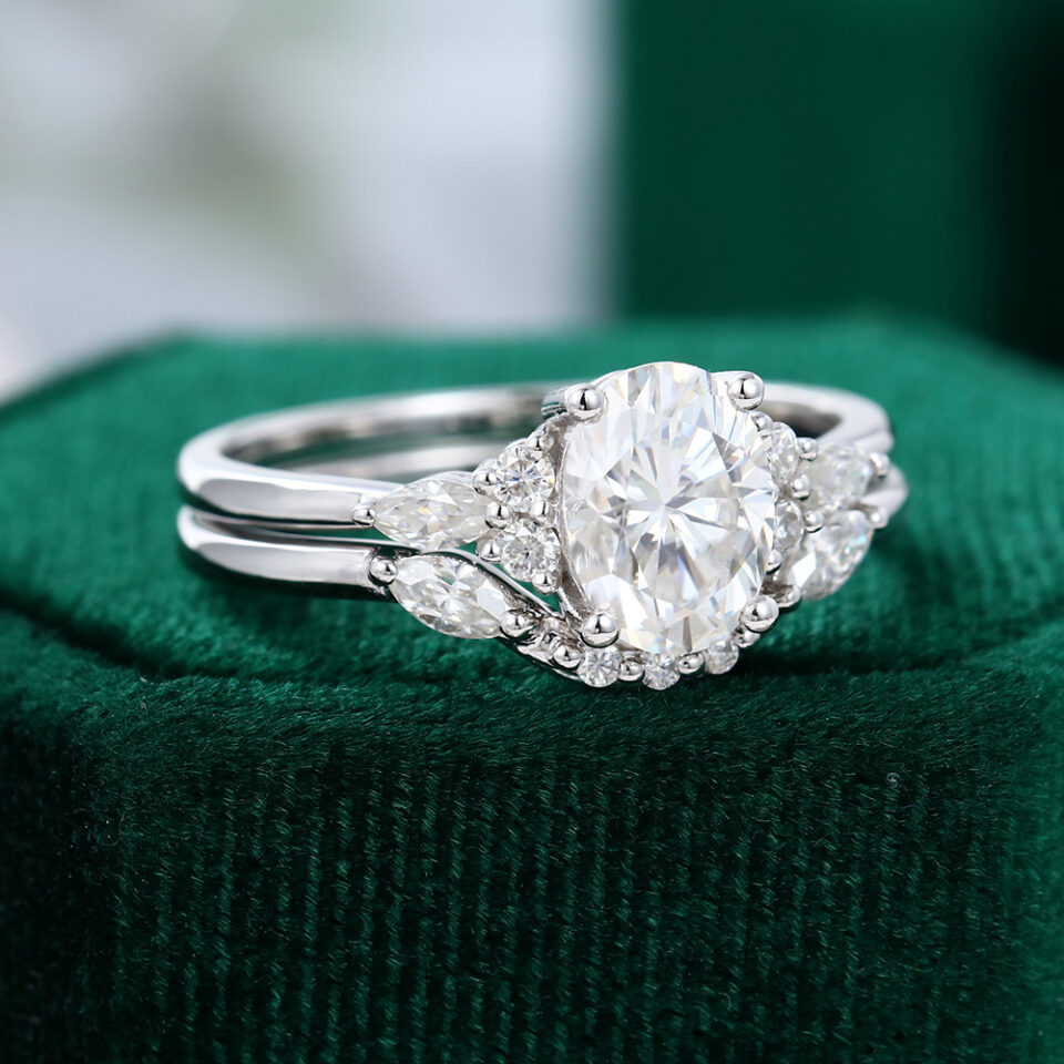 MOLLYJEWELRY White gold Oval Moissanite Ring Set