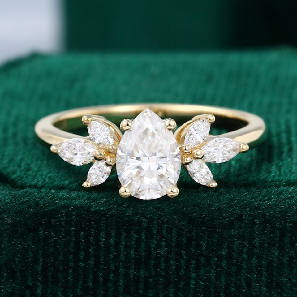 Petal Cluster | Pear Cut Moissanite Engagement Ring For Women