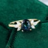 MOLLYJEWELRY Yellow Gold Oval Green Blue Sapphire Engagement Ring