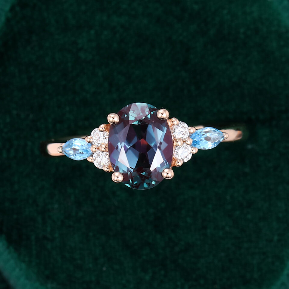 Alexandrite and Topaz Engagement Ring June Birthstone Ring for Her