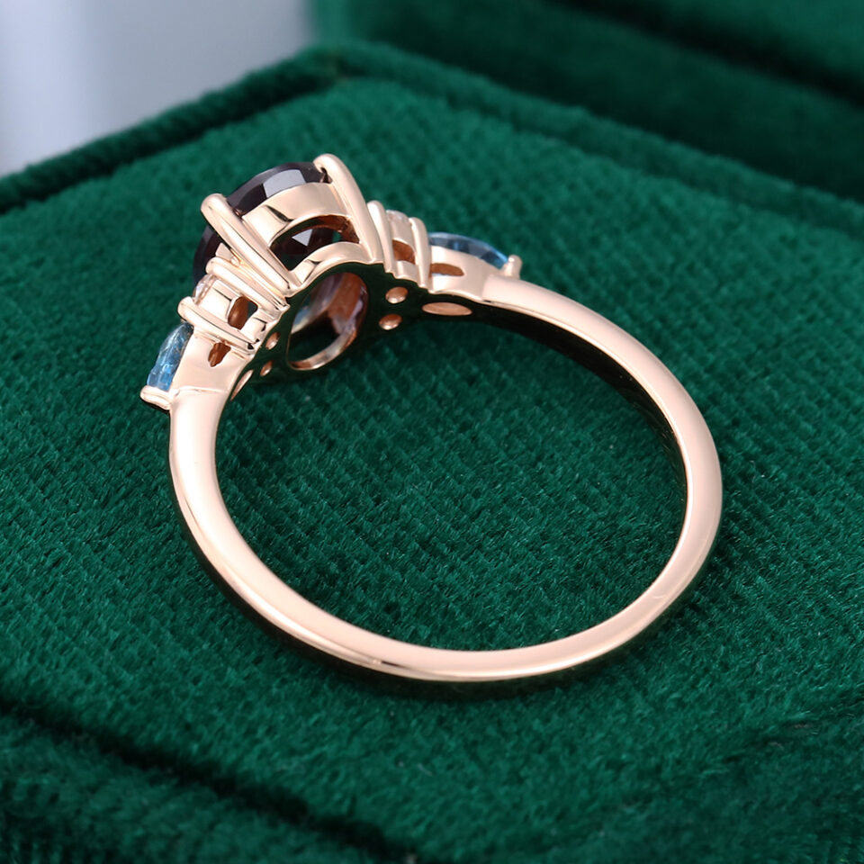 Rose Gold Alexandrite and Topaz Engagement Ring for Her