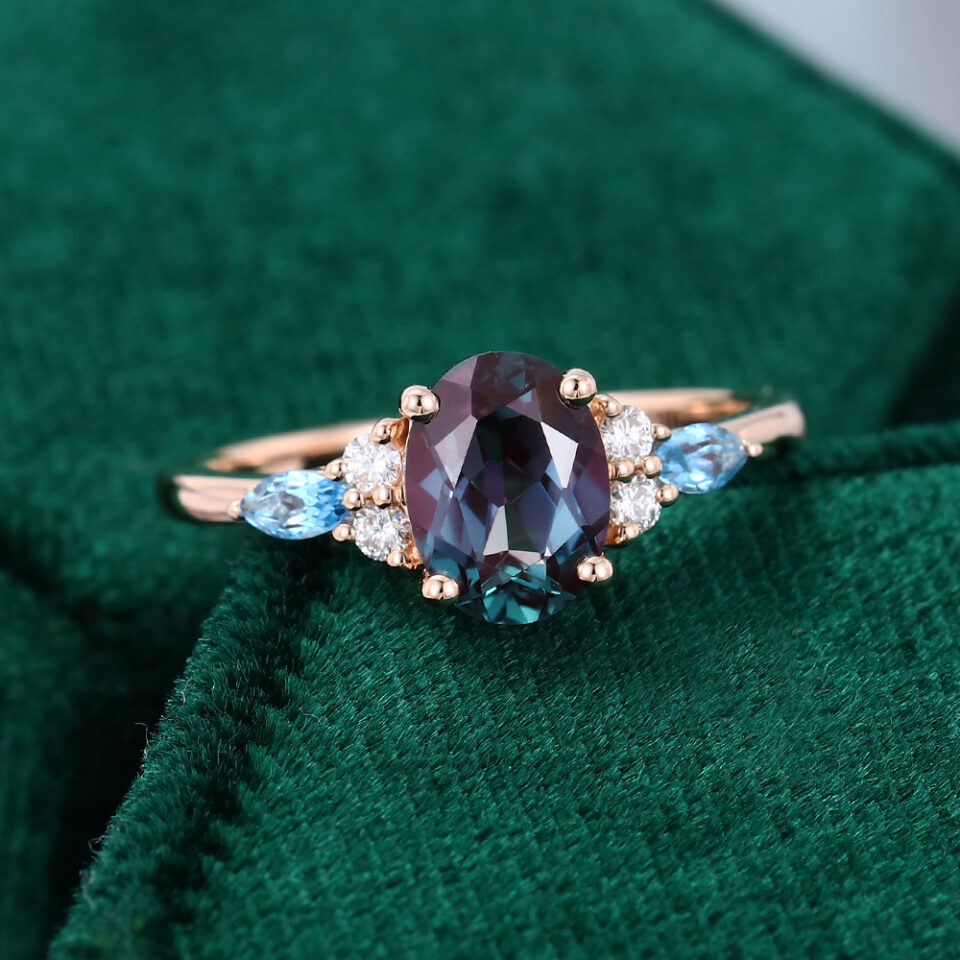 Rose Gold Alexandrite and Topaz Engagement Ring