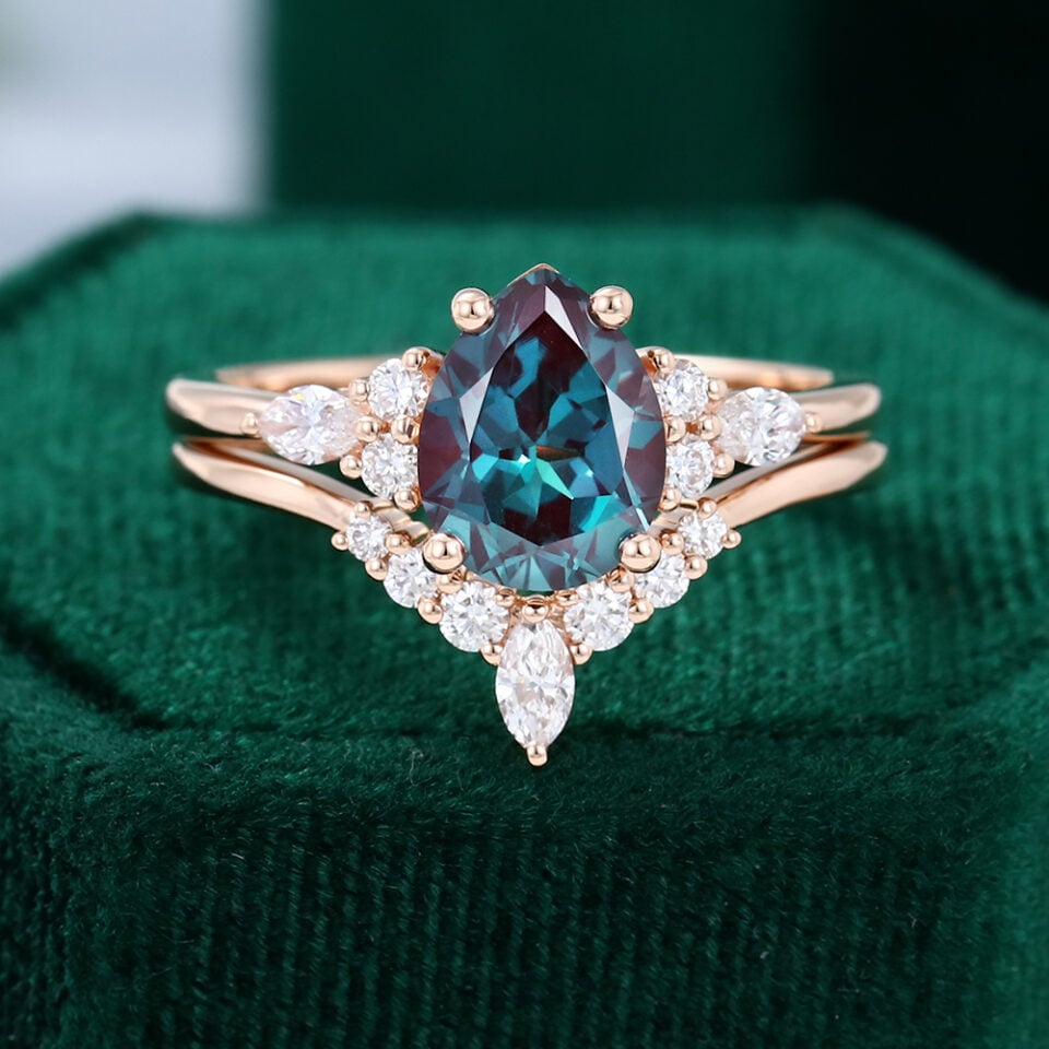 Pear Shaped Alexandrite Stackable Ring Set