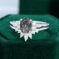 White Gold Black Rutilated Quartz Moissanite Engagement Ring Set