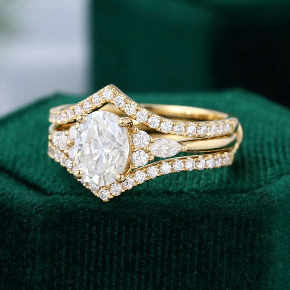 MOLLYJEWELRYUS Moissanite Gold Engagement Ring Set