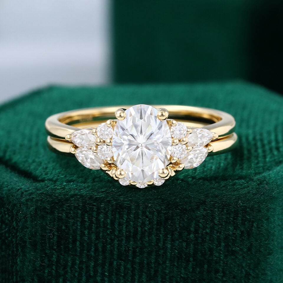 MOLLYJEWELRYUS Moissanite Gold Engagement Ring Set