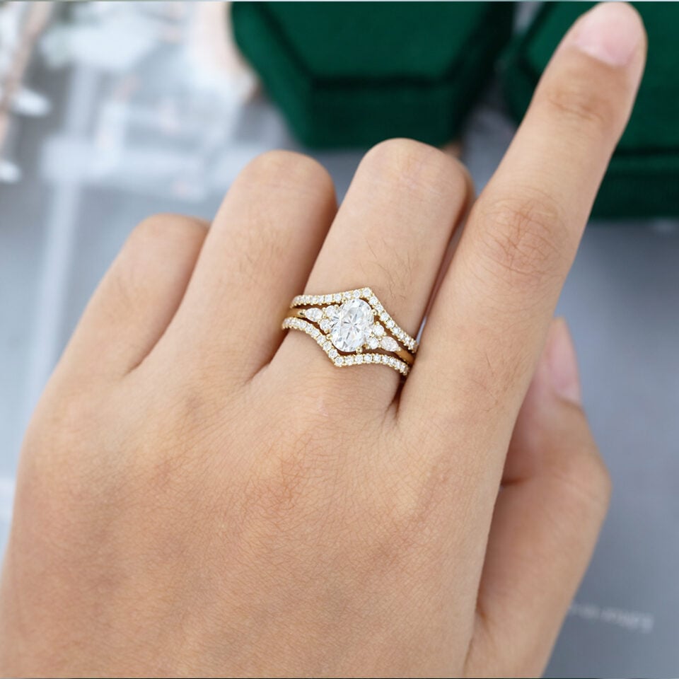 MOLLYJEWELRYUS Moissanite Gold Engagement Ring Set