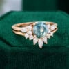MOLLYJEWELRYUS Moss Agate Rose Gold Engagement Ring Set