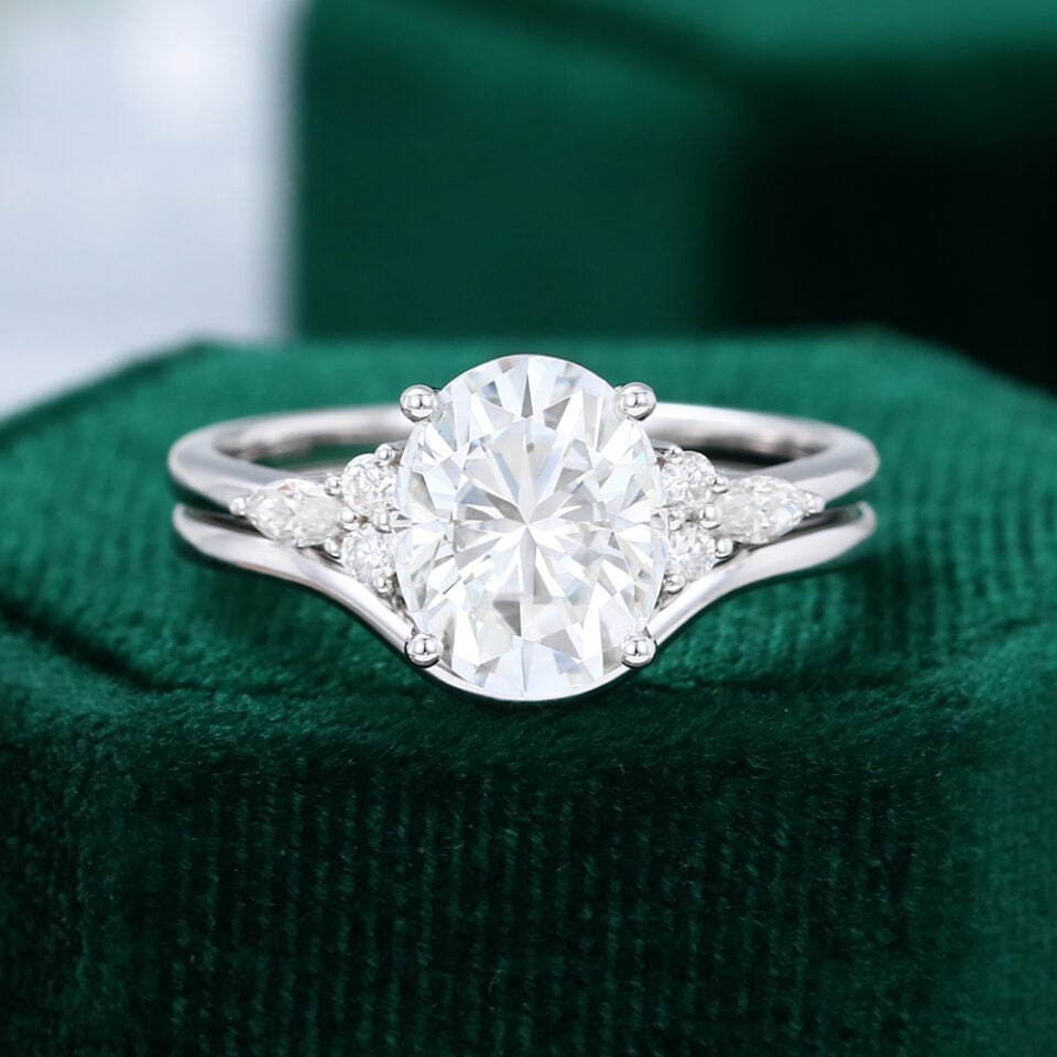 3CT Oval Cut Moissanite Bridal Ring Set In White Gold