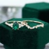 Pear Shaped Emerald Stone Engagement Rings vintage engagement ring woman yellow gold Unique wedding Bridal set Anniversary gift for women