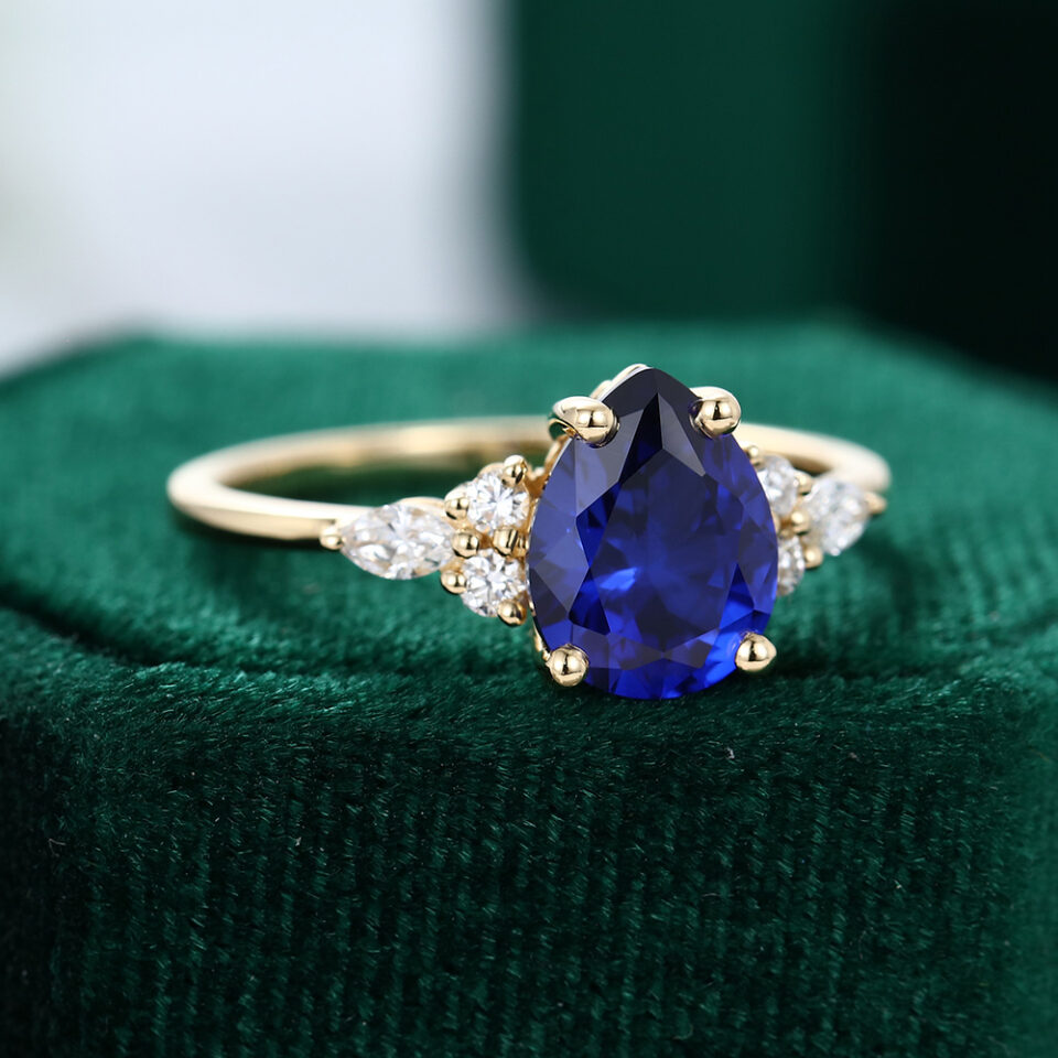 Gold Sapphire Cluster Engagement Ring