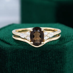 MOLLYJEWELRYUS Smoky Quartz Gold Engagement Ring Set