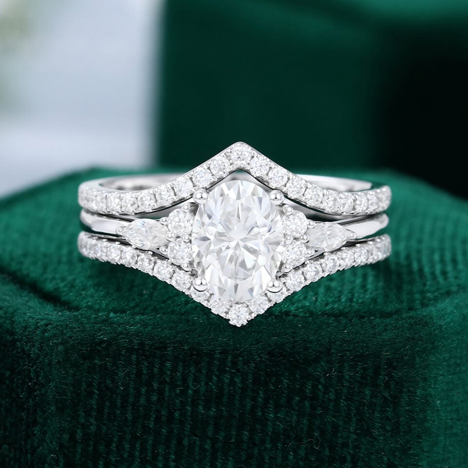 MOLLYJEWELRYUS White Gold Moissanite Engagement Rings Set