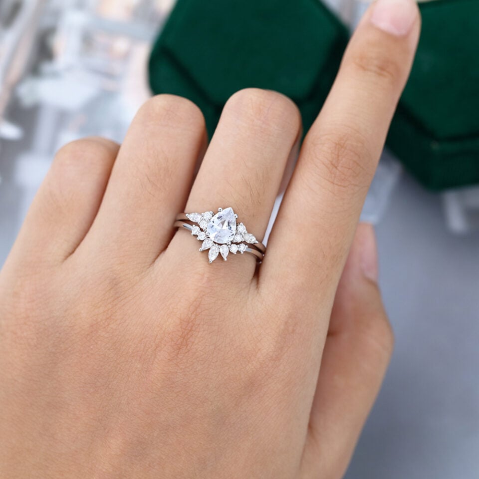 MOLLYJEWELRYUS White Sapphire Engagement Ring Set