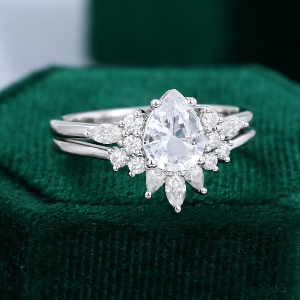 MOLLYJEWELRYUS White Sapphire Engagement Ring Set