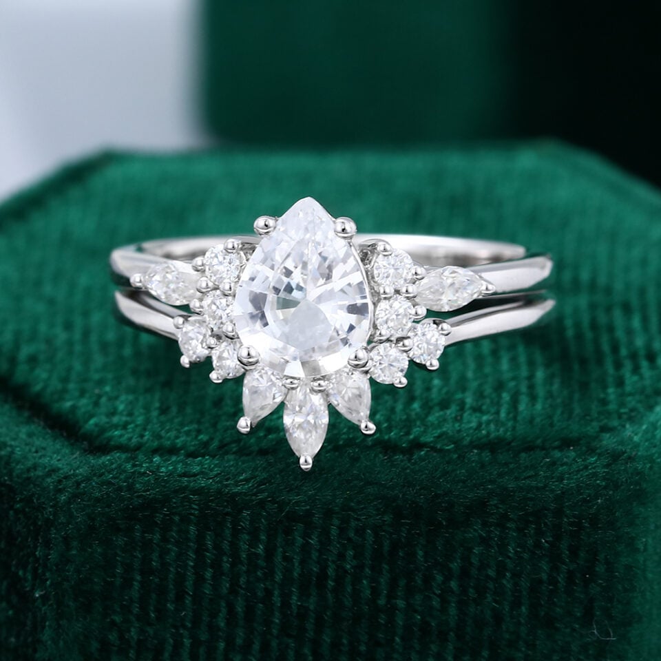 MOLLYJEWELRYUS White Sapphire Engagement Ring Set