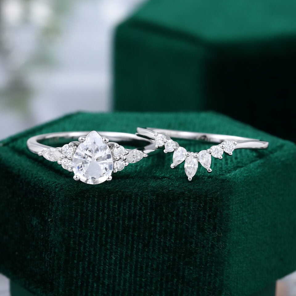 White Sapphire Engagement Ring Set