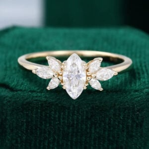 1/2 Carat Marquise Cut Moissanite Cluster Promise Ring Dainty Engagement Ring