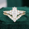 Marquise Cut Moissanite Sleek Elongating Engagement Ring Set