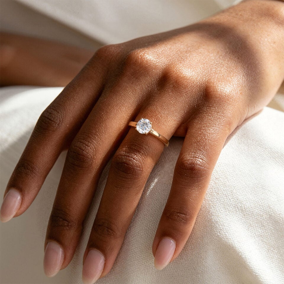 Minimalist Simple Solitaire Moissanite Engagement Ring