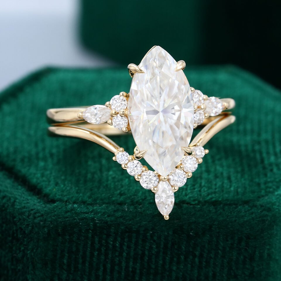 MollyjewelryUS Moissanite Gold Engagement Ring Set