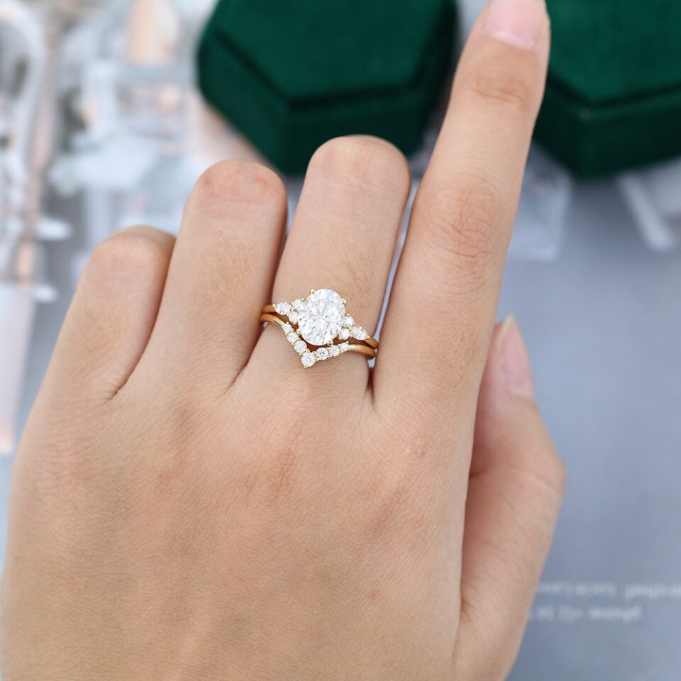 MollyjewelryUS Moissanite Gold Engagement Ring Set