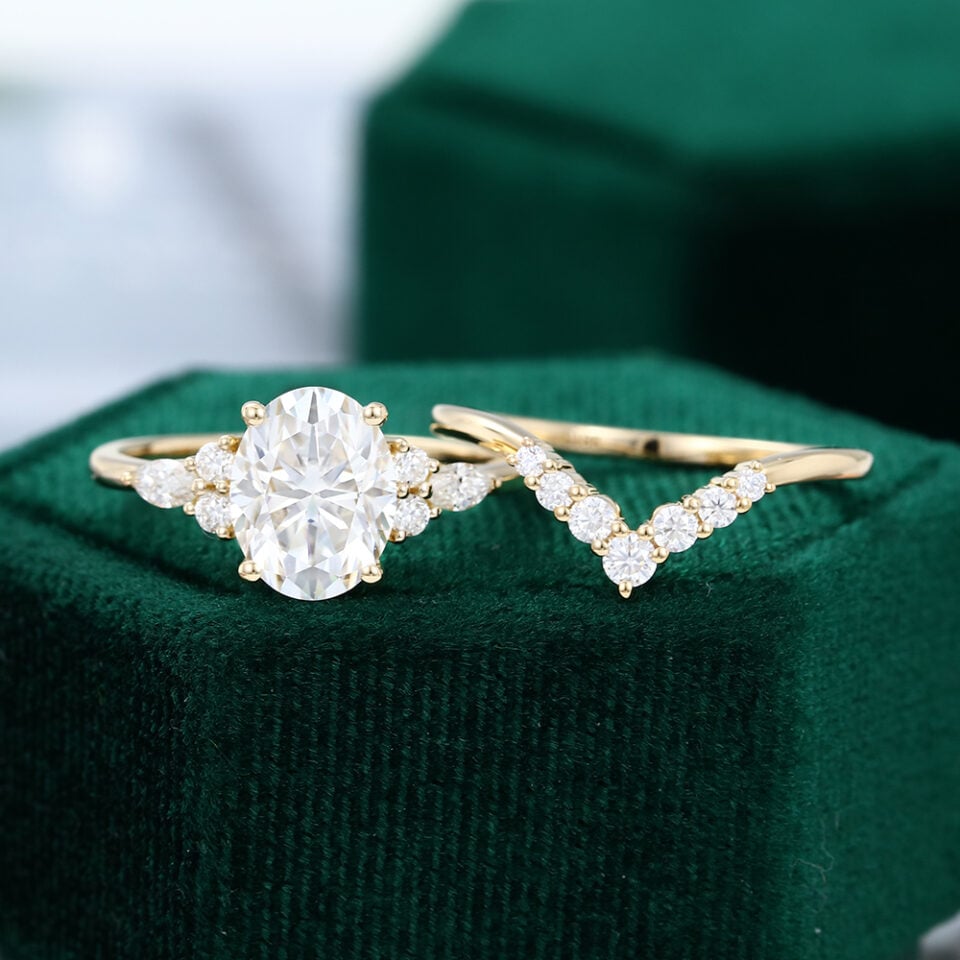 MollyjewelryUS Moissanite Gold Engagement Ring Set