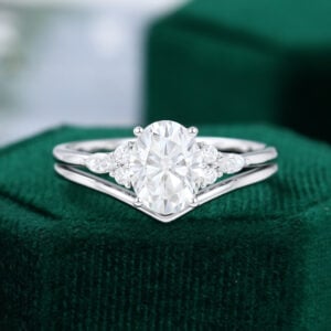 MollyjewelryUS Moissanite White Gold Engagement Ring Set