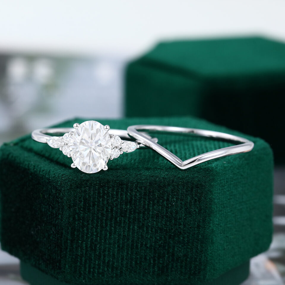 MollyjewelryUS Moissanite White Gold Engagement Ring Set