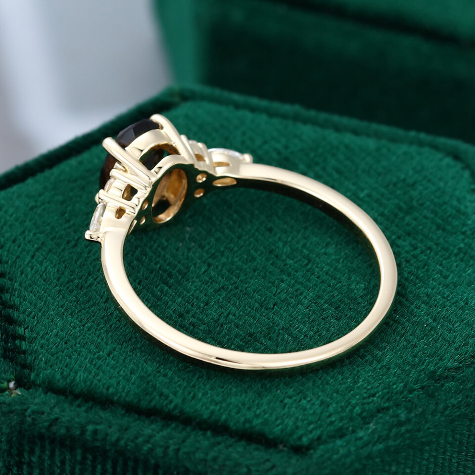 MollyjewelryUS Oval Smoky Quartz Gold Engagement Ring