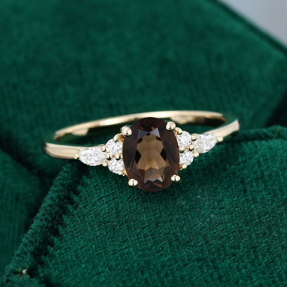 MollyjewelryUS Oval Smoky Quartz Gold Engagement Ring