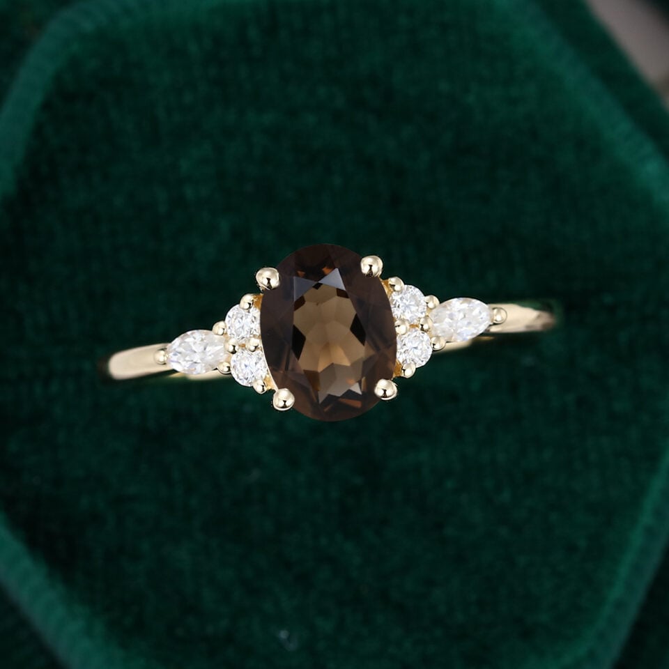 MollyjewelryUS Oval Smoky Quartz Gold Engagement Ring