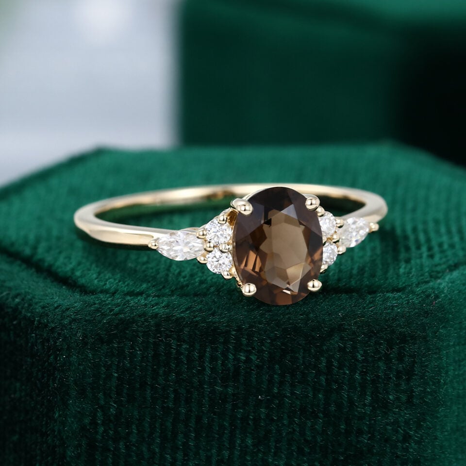MollyjewelryUS Oval Smoky Quartz Gold Engagement Ring