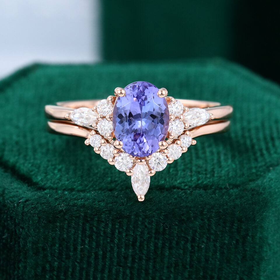 MollyjewelryUS Tanzanite Rose Gold Engagement Ring Set