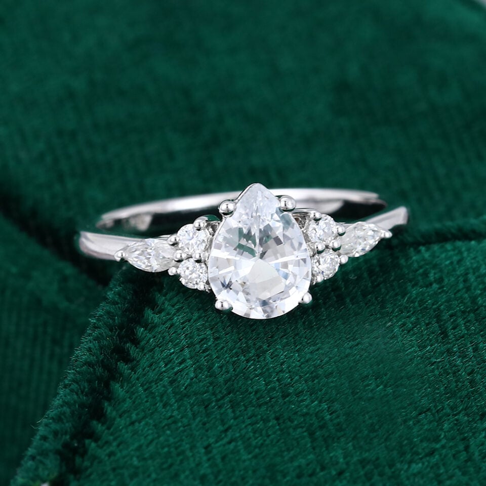 MollyjewelryUS White Sapphire Engagement Ring