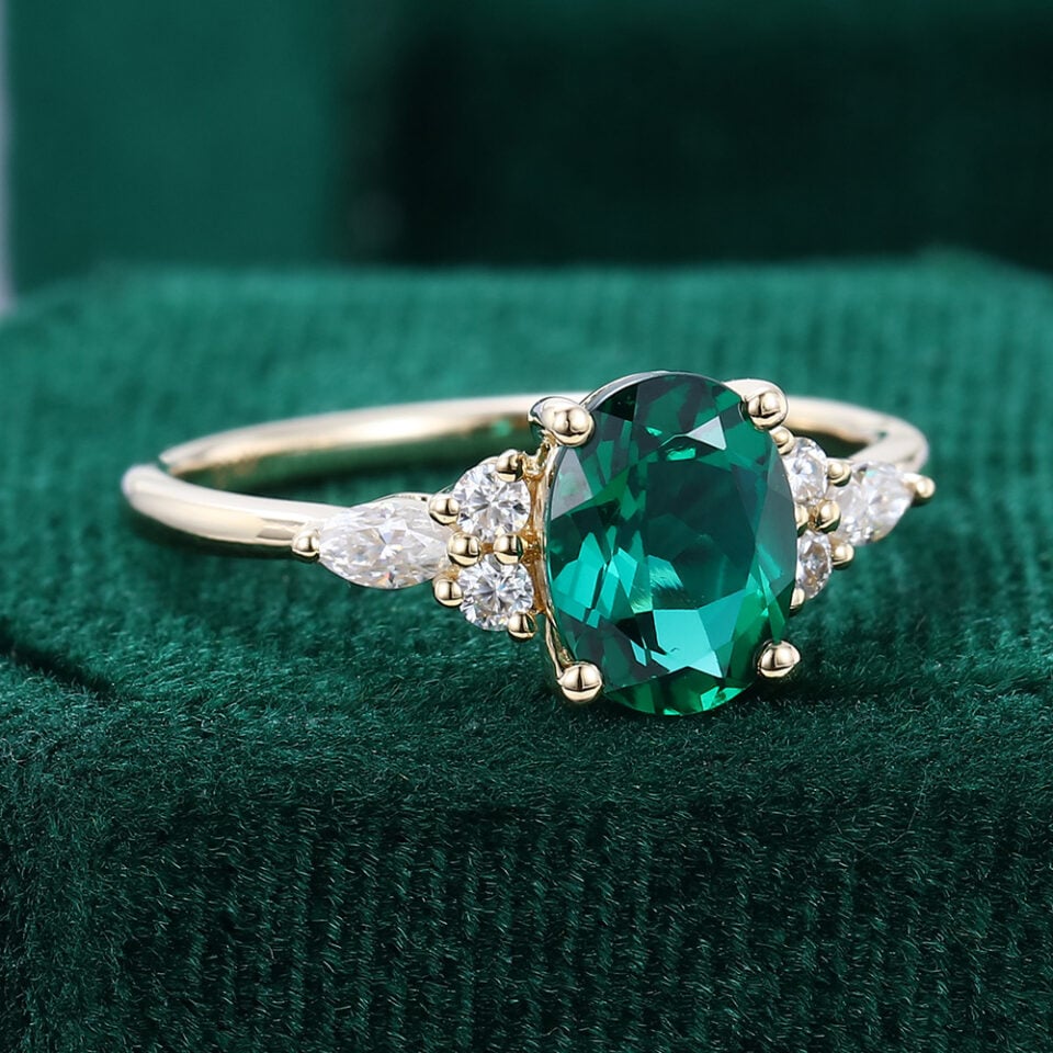 Oval Cut Emerald & Diamond Classic Cluster Engagement Ring (2)