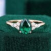 Pear Cut Emerald Engagement Ring Classic Side Stone Ring