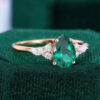Pear Cut Emerald Engagement Ring Classic Side Stone Ring (7)