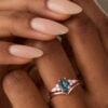 Pear Shaped Alexandrite Cluster Engagement Ring Set For Her 2pcs Matching Band (1)
