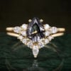 Pear Shaped Black Rutilated Quartz Classic Cluster Engagement Ring Set (1)