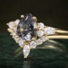 Pear Shaped Black Rutilated Quartz Classic Cluster Engagement Ring Set (2)