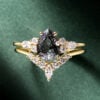 Pear Shaped Black Rutilated Quartz Classic Cluster Engagement Ring Set (3)