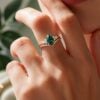 Pear Shaped Emerald Engagement Ring Set Vintage Bridal Set (2)
