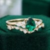 Pear Shaped Lab Emerald Engagement Ring Unique Bridal Wedding Set (3)