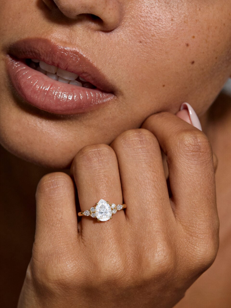 Pear Shaped Moissanite Classic Cluster Engagement Ring (1)