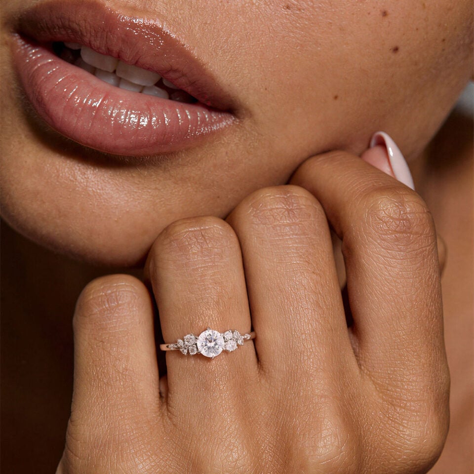 Snowdrift Half Carat Round Cut Moissanite Promise Ring Cluster Engagement Ring – Flip & Petite Accents (3)