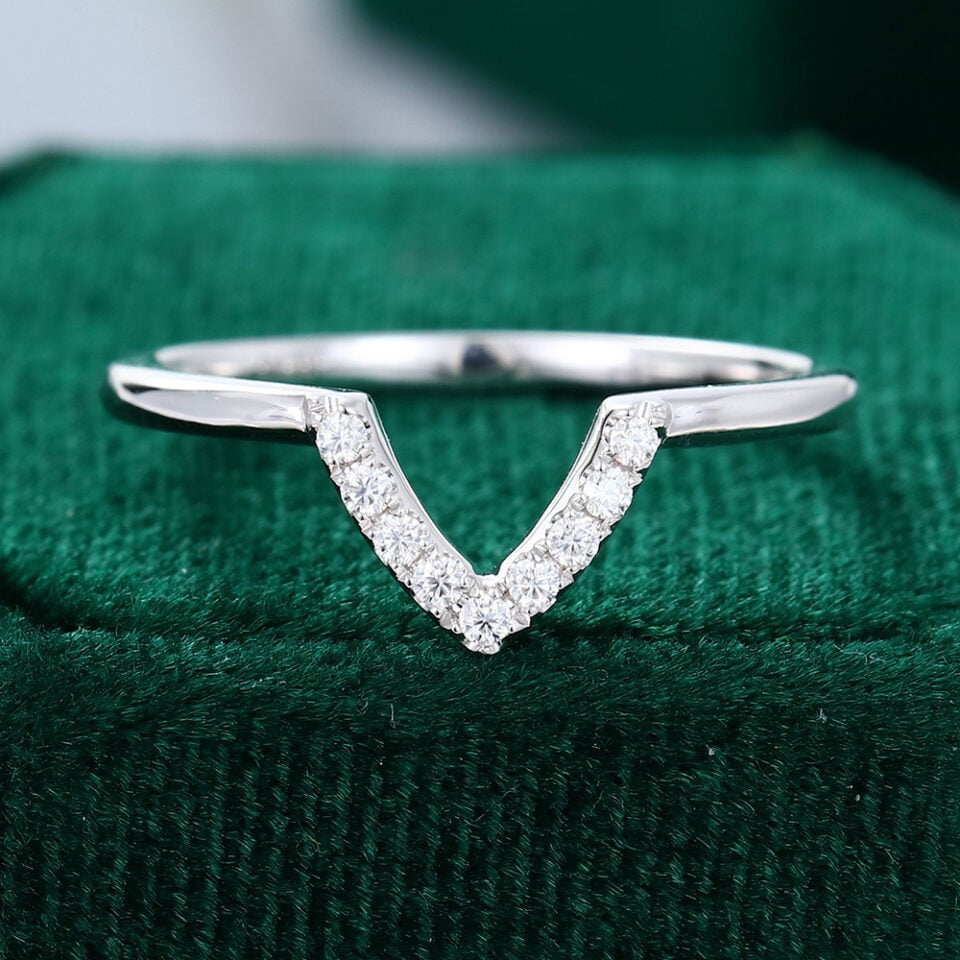 Vintage Moissanite V-Shaped Wedding Band