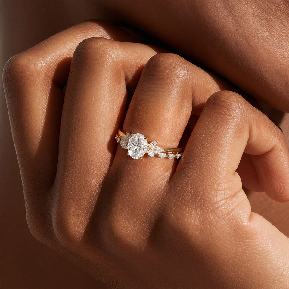 Yellow Gold Oval Moissanite Wedding Set Full Eternity Bridal Ring (2)